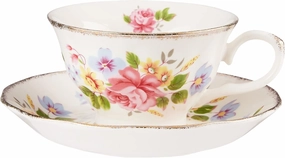 Grace Teaware Porcelain Vintage Floral Assorted 8-Ounce Tea Cup and Saucer, Set of 4