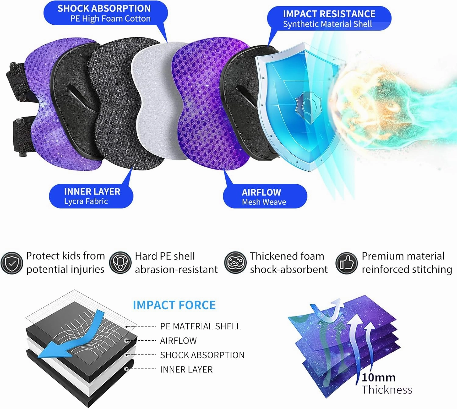 Gradient Color Kids Protective Gear Set Knee Pads for Kid 2-14 Years,W/ Adjustable Strap Kids/Youth Knee Pads Elbow Pads Wrist Guards Set for Inline Roller Skates,Cycling,BMX Bike,Skateboard,Scooter