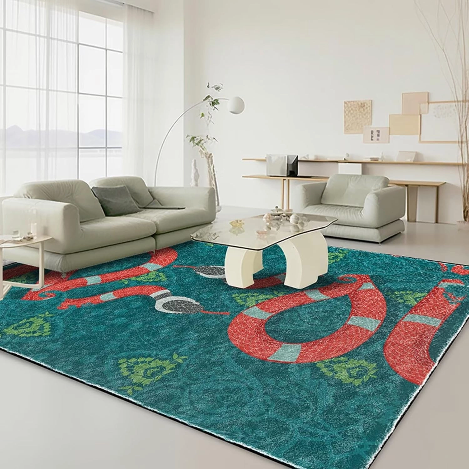 Green Boho Snake Runner Rugs for Kitchen Bedroom Hallway 2×6ft Washable Animal Snake Area Rug Non Skid Indoor Home Decor Floor Mats