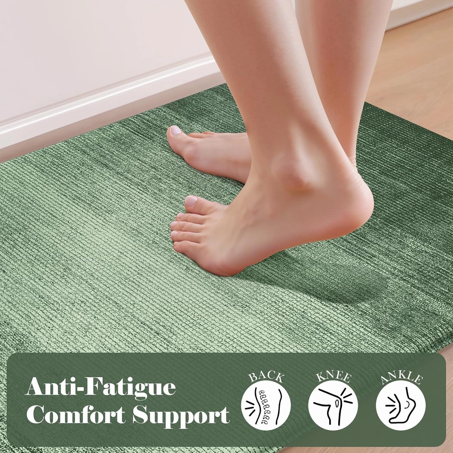 Green Kitchen Mat, Set of 2, 17.3" x 47"   17.3" x 29", Anti-Fatigue, Non-Slip, Waterproof