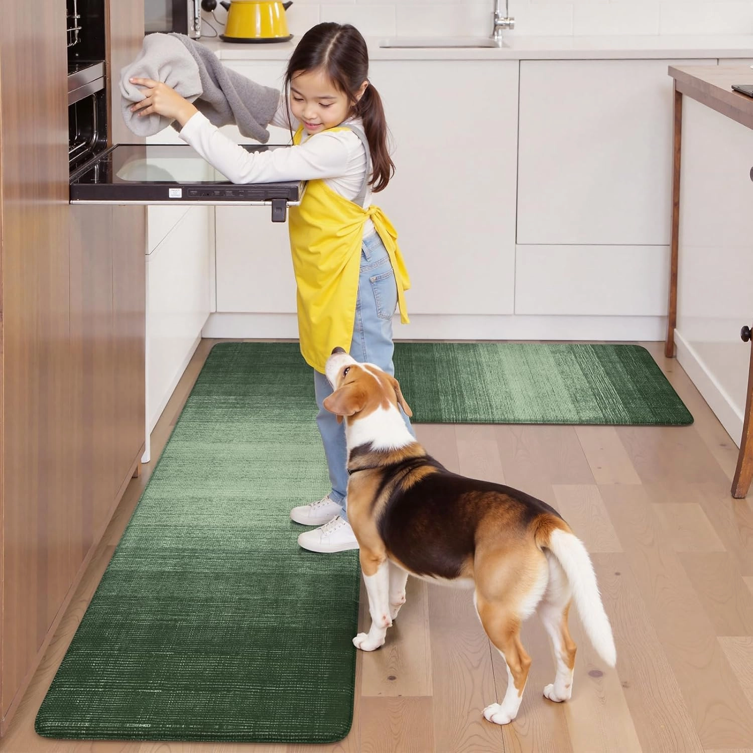 Green Kitchen Mat, Set of 2, 17.3" x 47"   17.3" x 29", Anti-Fatigue, Non-Slip, Waterproof