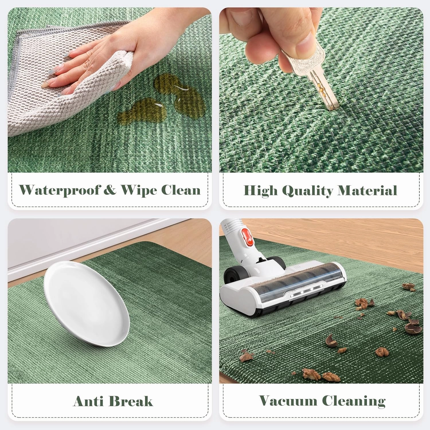 Green Kitchen Mat, Set of 2, 17.3" x 47"   17.3" x 29", Anti-Fatigue, Non-Slip, Waterproof