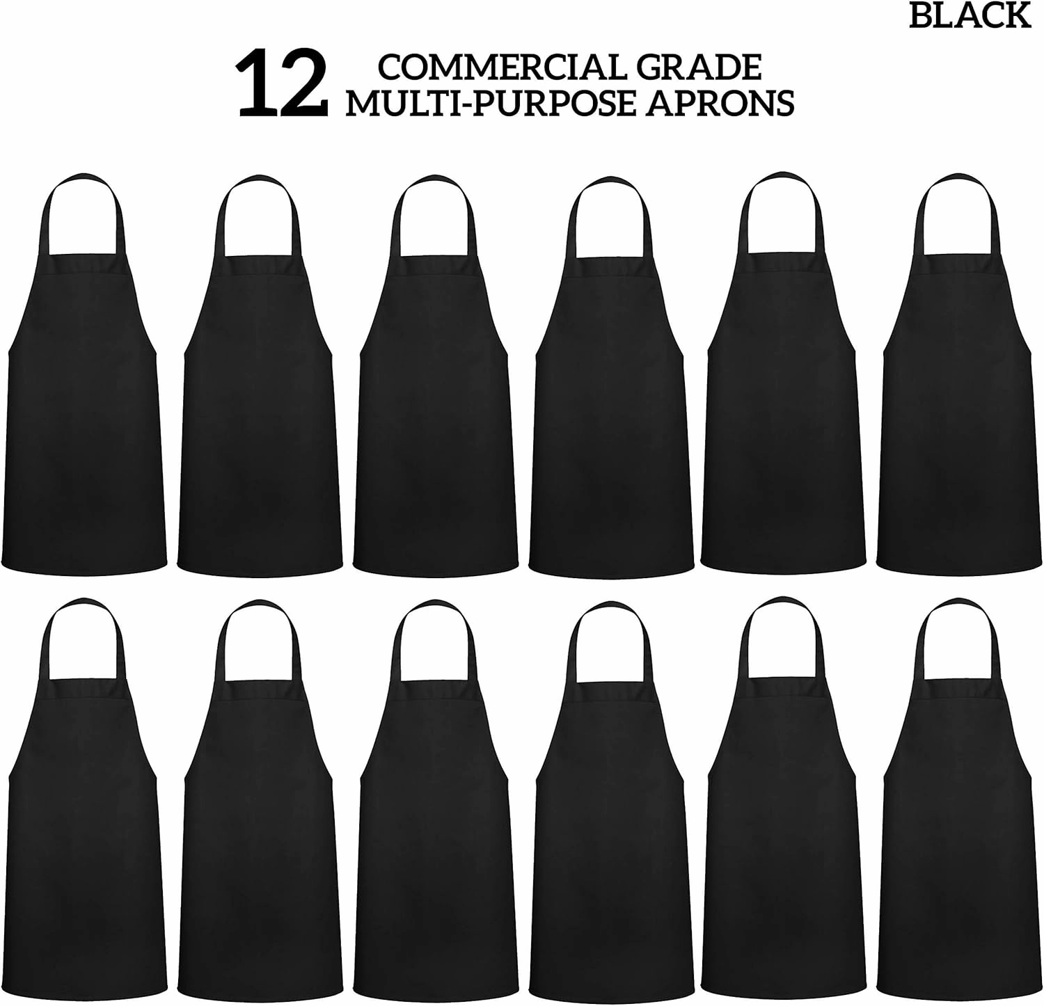 GREEN LIFESTYLE 12 Pack Professional Chef Apron – Grilling Aprons for Men, Waterproof Cooking Aprons for BBQ, Work or Restaurant Use, Kitchen Aprons for Women – Black, No Pockets