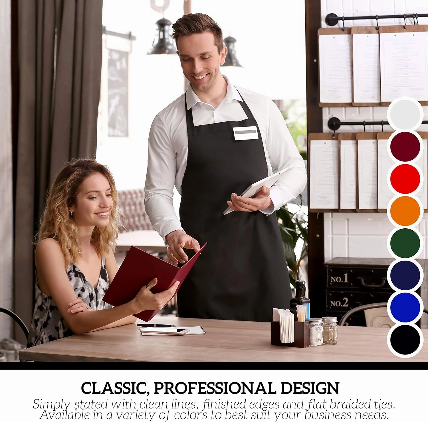 GREEN LIFESTYLE 12 Pack Professional Chef Apron – Grilling Aprons for Men, Waterproof Cooking Aprons for BBQ, Work or Restaurant Use, Kitchen Aprons for Women – Black, No Pockets