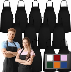GREEN LIFESTYLE 12 Pack Professional Chef Apron – Grilling Aprons for Men, Waterproof Cooking Aprons for BBQ, Work or Restaurant Use, Kitchen Aprons for Women – Black, No Pockets