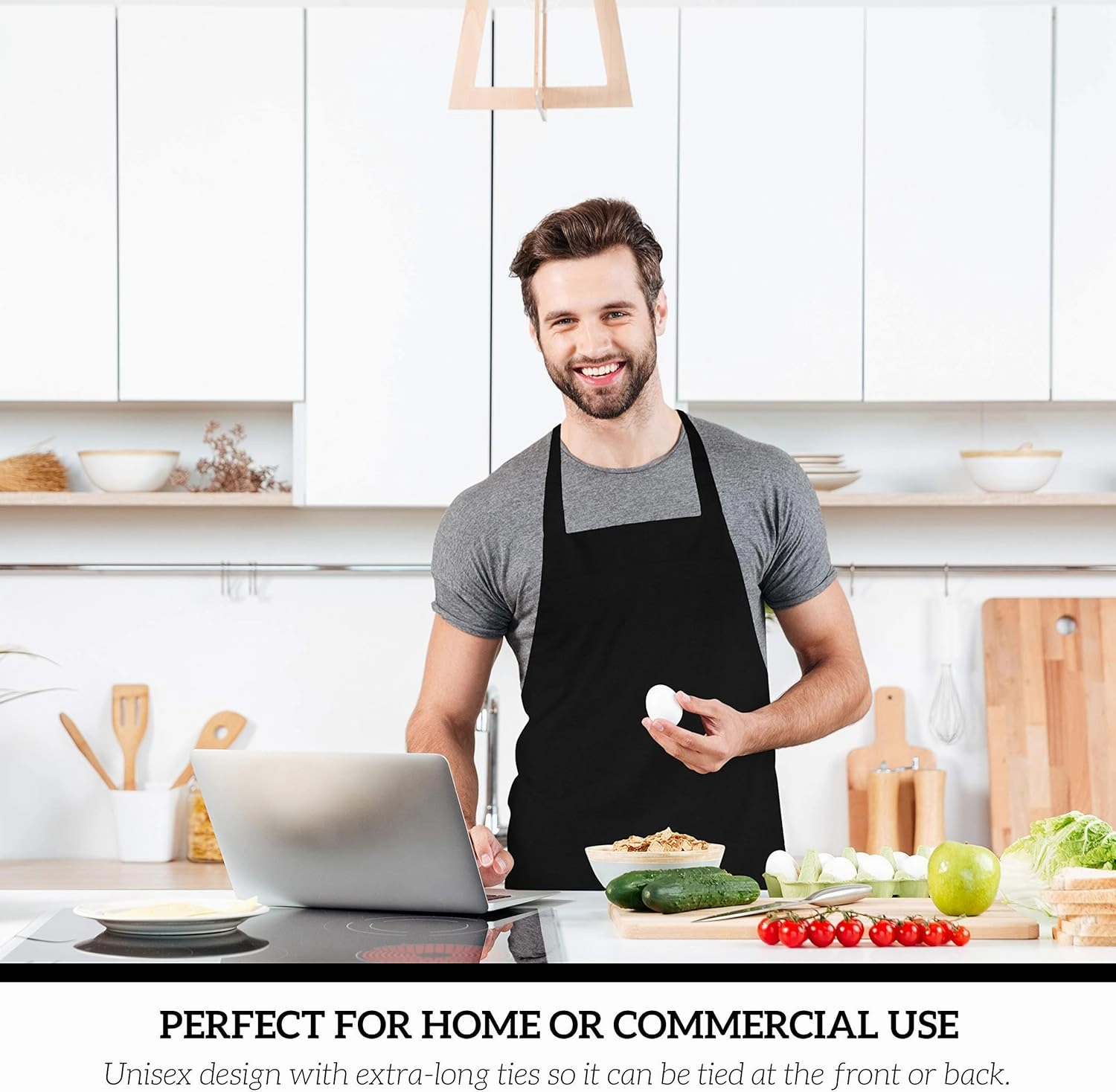 GREEN LIFESTYLE 12 Pack Professional Chef Apron – Grilling Aprons for Men, Waterproof Cooking Aprons for BBQ, Work or Restaurant Use, Kitchen Aprons for Women – Black, No Pockets