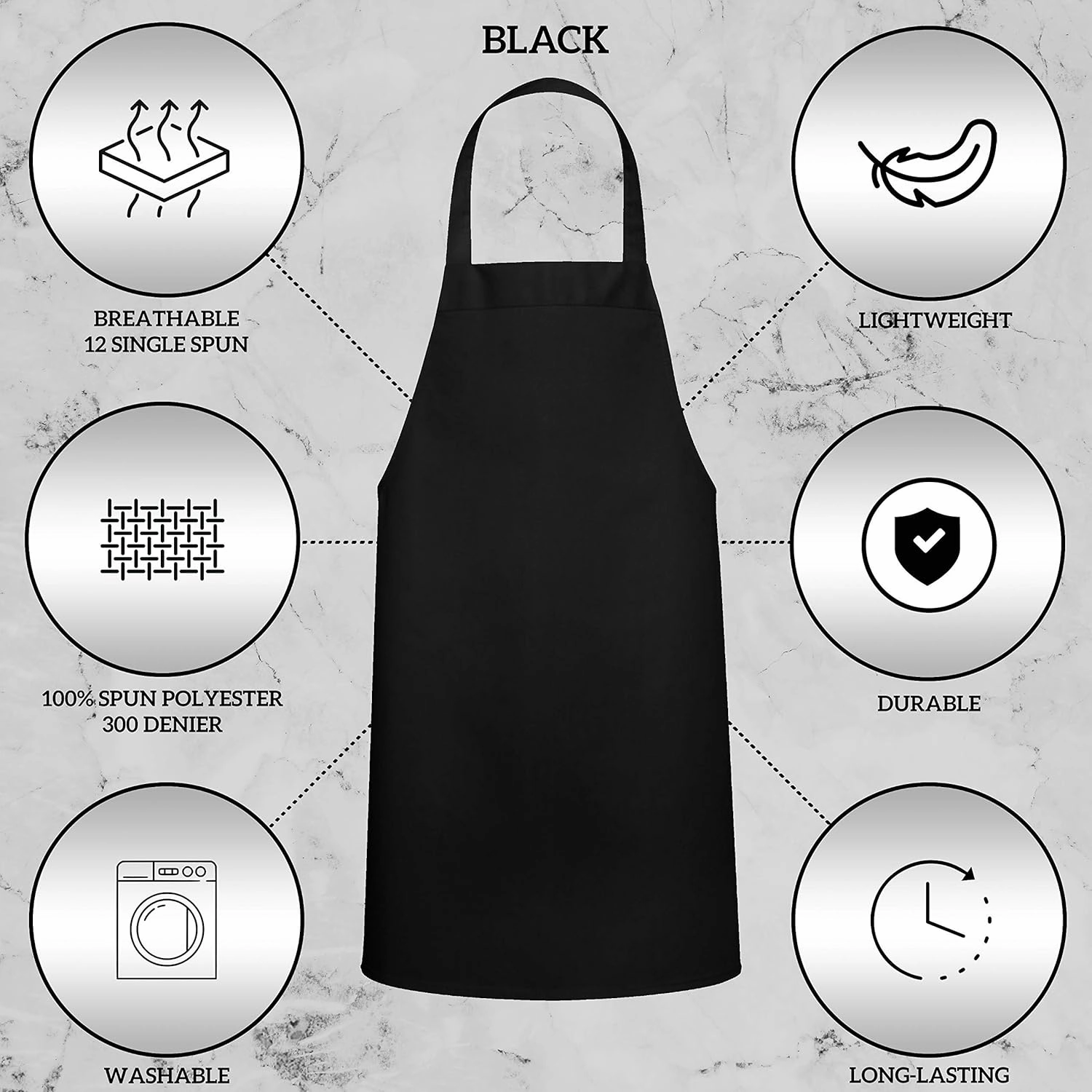GREEN LIFESTYLE 12 Pack Professional Chef Apron – Grilling Aprons for Men, Waterproof Cooking Aprons for BBQ, Work or Restaurant Use, Kitchen Aprons for Women – Black, No Pockets
