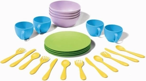 Green Toys Dish Set - 24 Piece Dishwasher Safe Creative Play Toys for Developing Social Skills in Children. Kitchen Toys