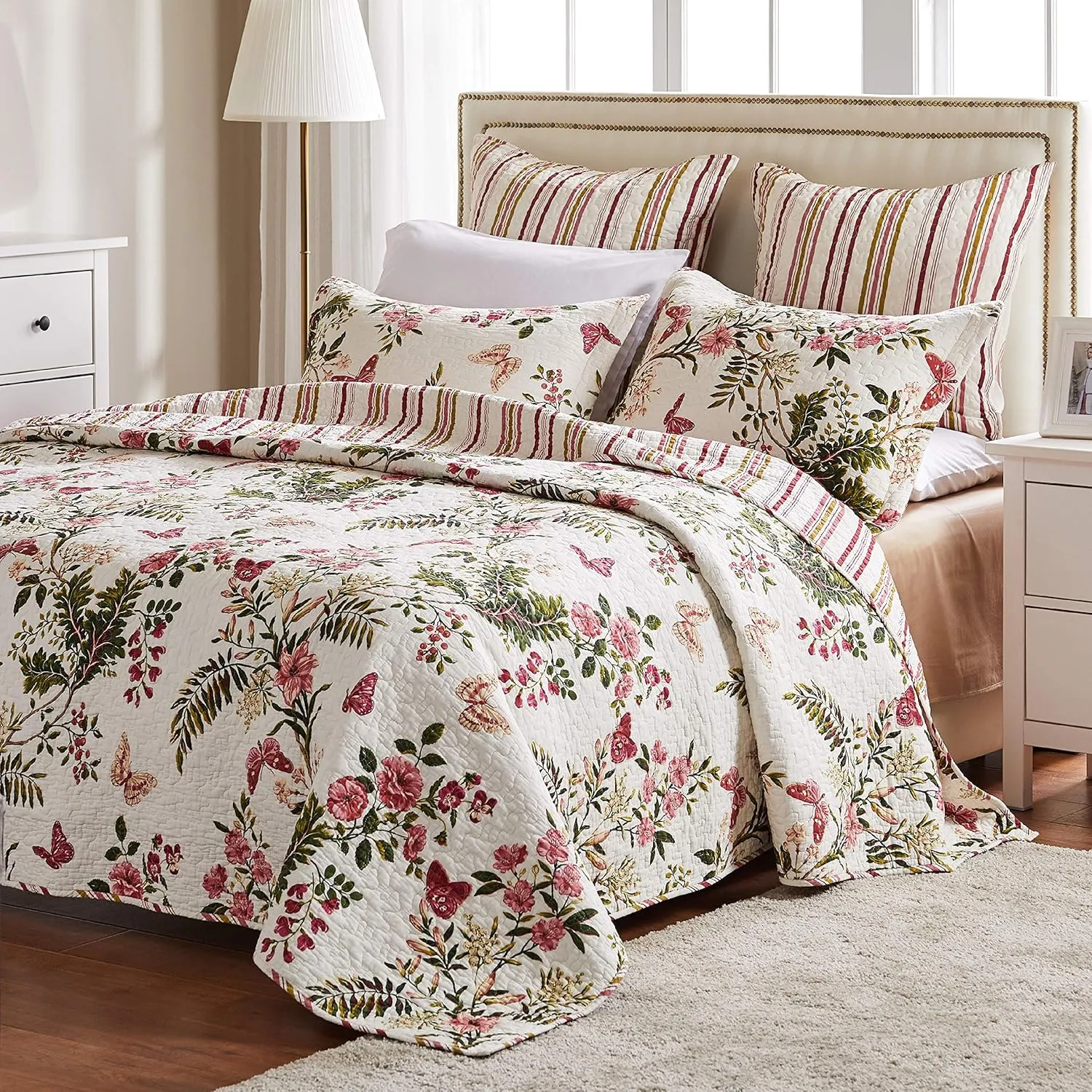 Greenland Home 100% Cotton Fashion Quilt Collection, Prewashed, Reversible Quilt Set, 2-Piece Twin/XL, Butterflies