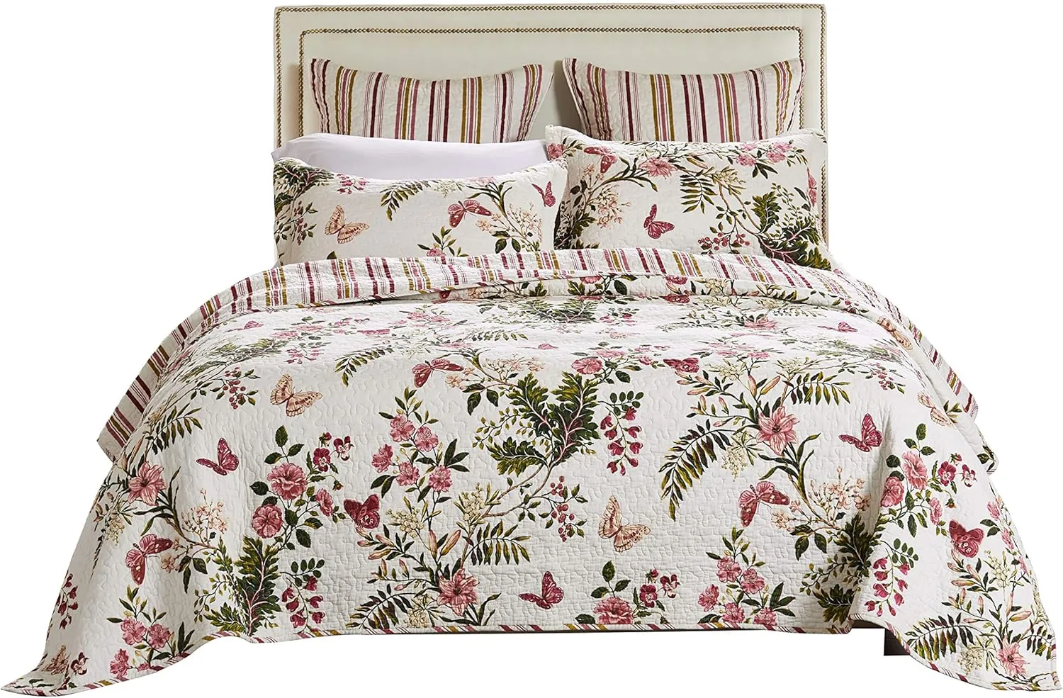 Greenland Home 100% Cotton Fashion Quilt Collection, Prewashed, Reversible Quilt Set, 2-Piece Twin/XL, Butterflies