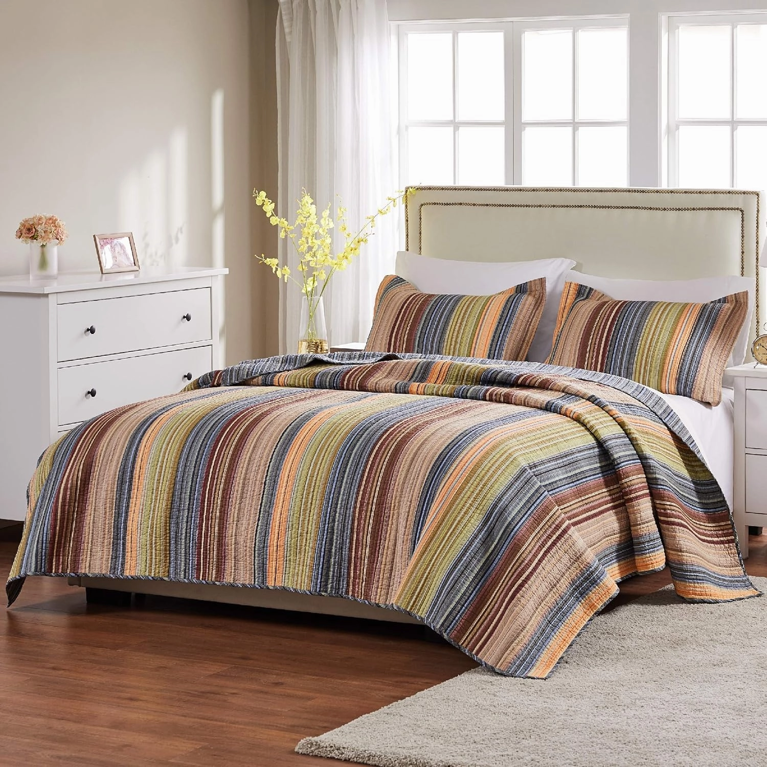 Greenland Home 100% Cotton Fashion Quilt Collection, Prewashed, Reversible Quilt Set, 2-Piece Twin/XL, Katy