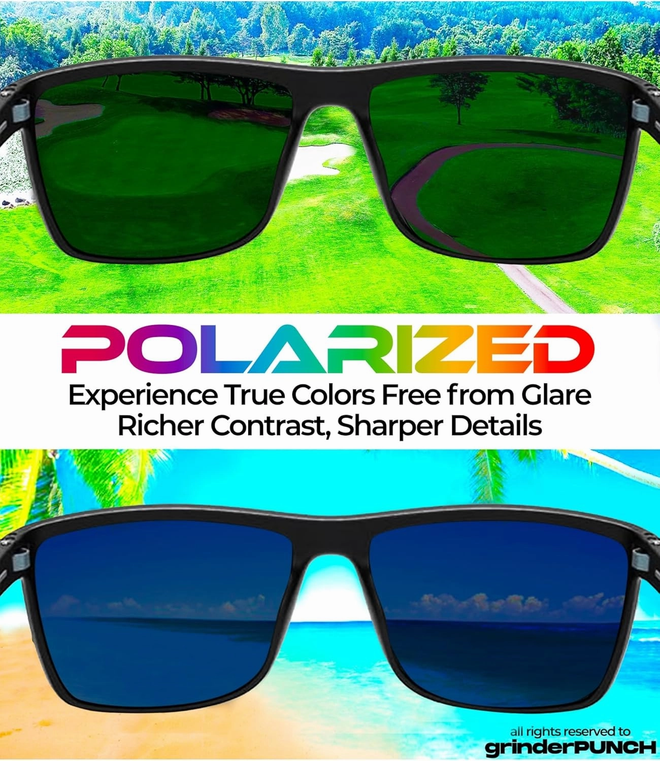 grinderPUNCH Polarized Driving Sunglasses for Men Lightweight UV400 Protection Anti Glare Square Sun Glasses