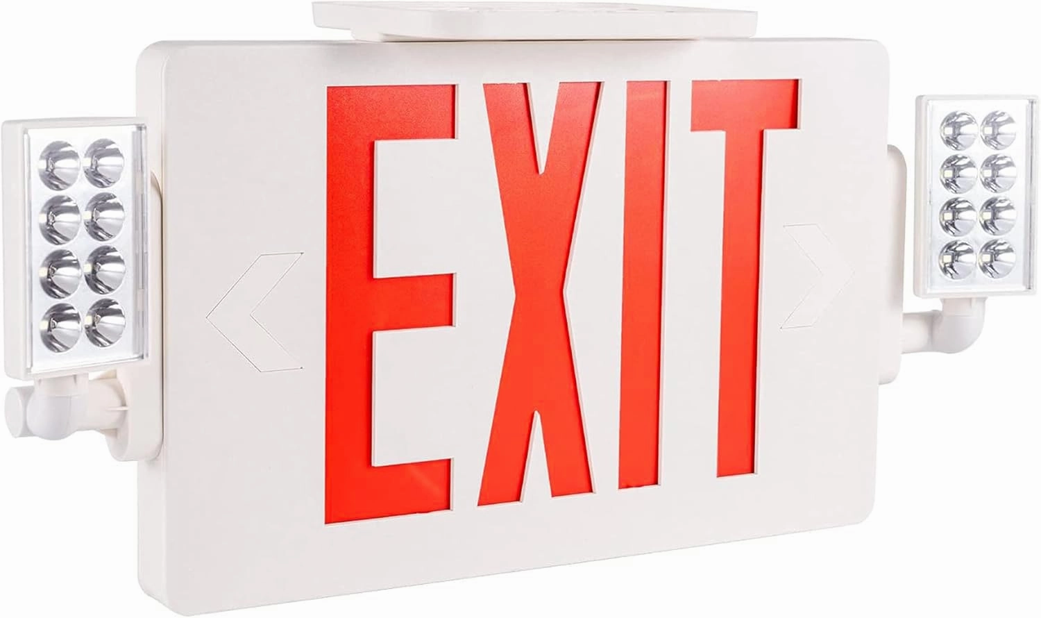 GRUENLICH LED Combo Exit Sign, Emergency Light with 2 Adjustable Heads and Double Face, Back Up Batteries- US Standard Red Letter EXIT, UL 924 Qualified, 120-277 Voltage, 1-Pack