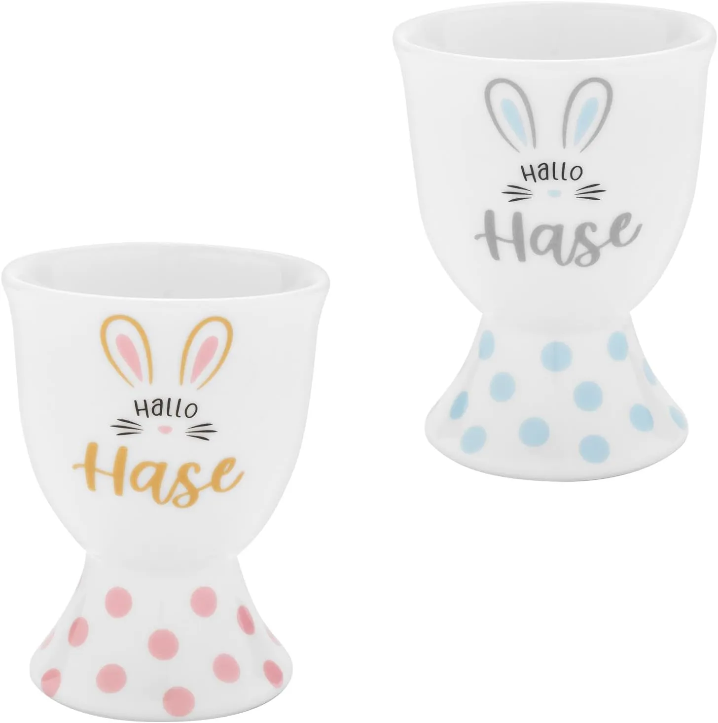 GRUSS & CO Egg Cup Set with Hello Rabbit Motif | Crockery Set Consisting of 2 Egg Cups, Porcelain, Height 6.8 cm, in Gift Wrap | Gift Easter, Easter Nest, Easter Decoration | 73820