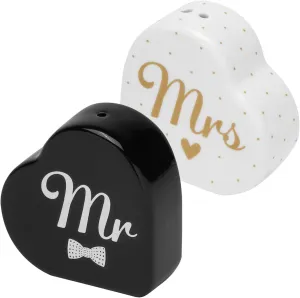 GRUSS & CO Salt and Pepper Shakers with Saying "Hearts", Figural Set with 2 Hearts, Porcelain, Height 6 cm each, Gift for Couples, Wedding, 48624