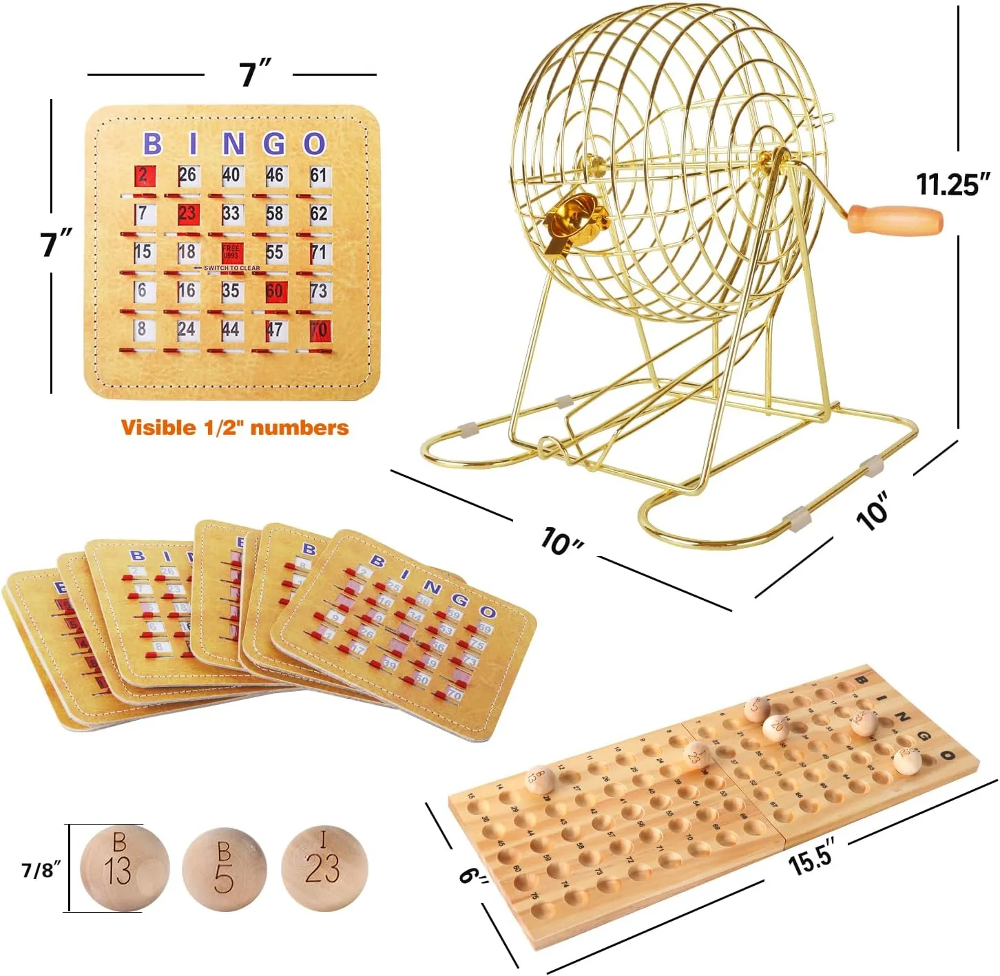 GSE Games & Sports Expert Deluxe Bingo Game Set with Large Brass Cage, 25 Shutter Slide Cards, Master Board, Calling Balls for Large Groups, Parties, Bingo Hall, Game Night