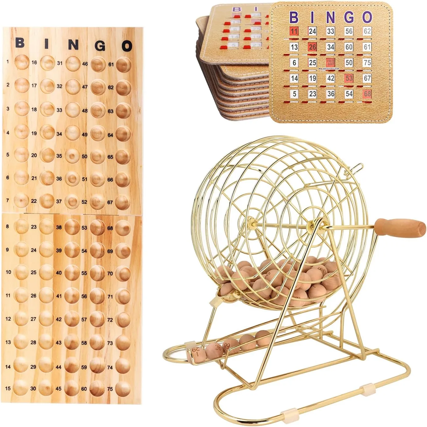 GSE Games & Sports Expert Deluxe Bingo Game Set with Large Brass Cage, 25 Shutter Slide Cards, Master Board, Calling Balls for Large Groups, Parties, Bingo Hall, Game Night