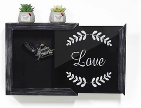 Gun Secret Concealment Furniture Decor for Pistols Handgun Wall Safe, Wooden Gun Storage Box w/Picture Frame