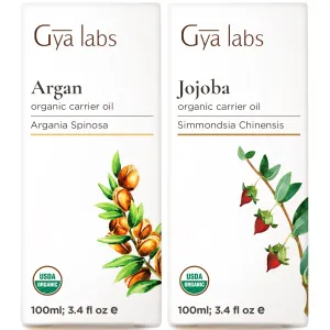 Gya Labs Argan Oil for Hair & Jojoba Oil for Skin Set - 100% Natural Aromatherapy Grade Essential Oils Set - 2x3.4 fl oz