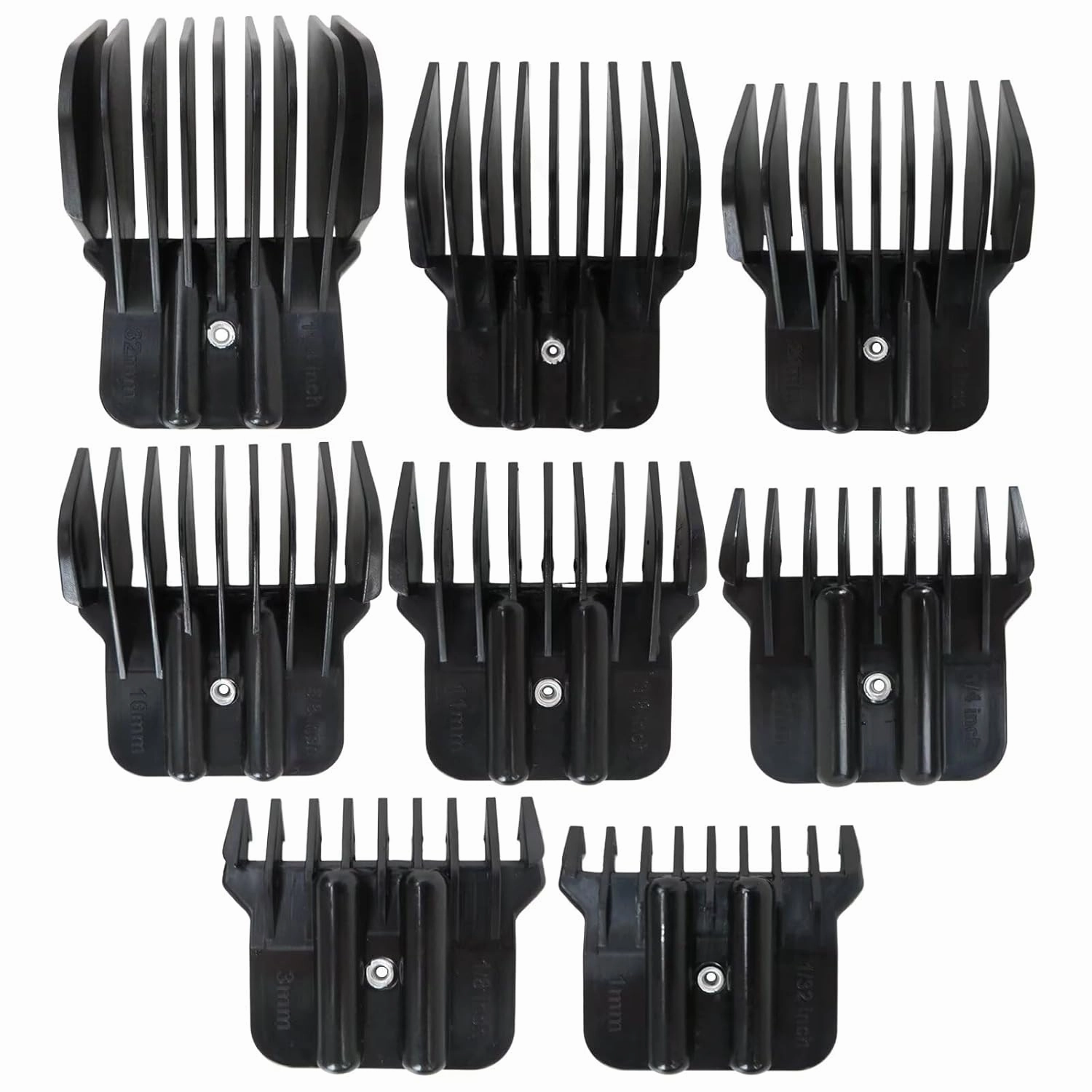 Hair Clipper Guards Set Fit for Wahl Detailer/for Andis T Outliner/for Andis D8/ for BaByliss PRO Replacement - 1/32" to 11/4", 8 Pieces Set, Black