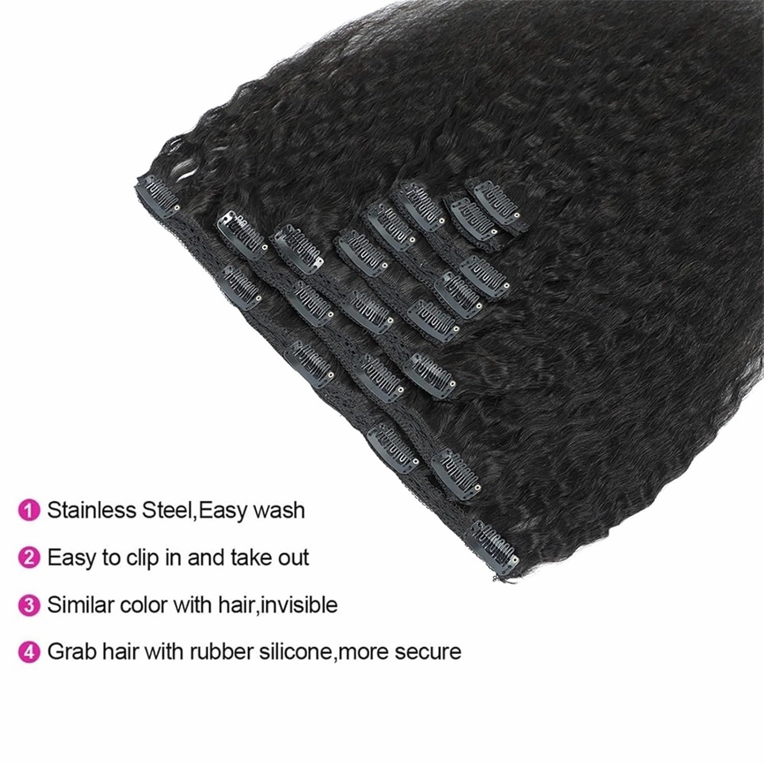 Hair Extensions Kinky Straight Clip in Hair Extensions 8-26" Thick Brazilian 100% Remy Hair Natural Black 8 Pieces with 20 Clips 120g/160g per Set Fit For Full Head Hair Pieces(8inches,120g/Set)
