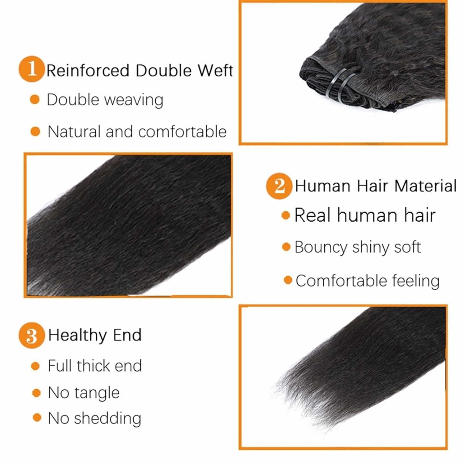 Hair Extensions Kinky Straight Clip in Hair Extensions 8-26" Thick Brazilian 100% Remy Hair Natural Black 8 Pieces with 20 Clips 120g/160g per Set Fit For Full Head Hair Pieces(8inches,120g/Set)