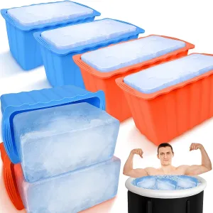 Haldane 6PCLarge Ice Cube Molds 38LB Ice Bath Water Chiller Giant Ice Block Molds Silicone Ice Block Maker For Home, Thicker Big Ice Cube Tray Reusable Athletes Cold Plunge Accessories,Blue Orange
