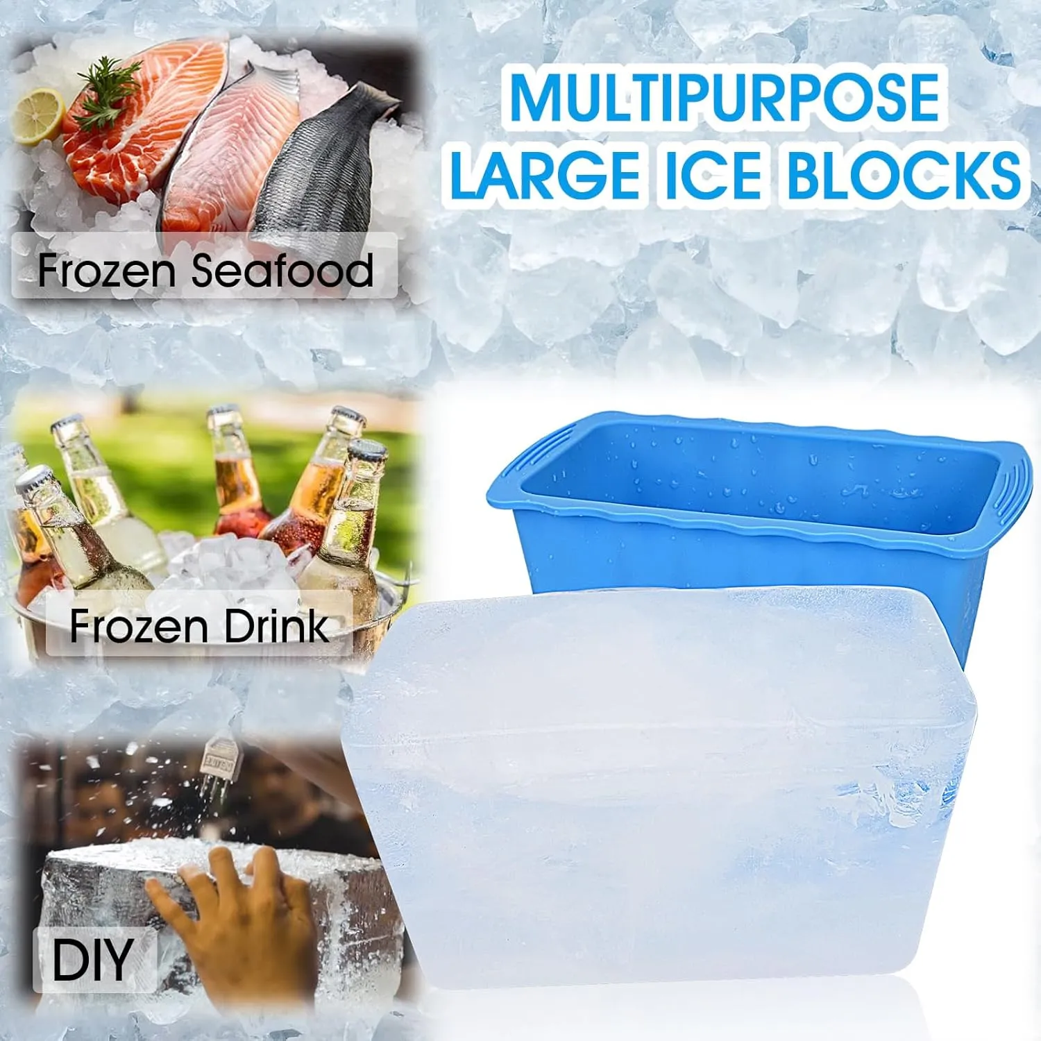 Haldane 6PCLarge Ice Cube Molds 38LB Ice Bath Water Chiller Giant Ice Block Molds Silicone Ice Block Maker For Home, Thicker Big Ice Cube Tray Reusable Athletes Cold Plunge Accessories,Blue Orange
