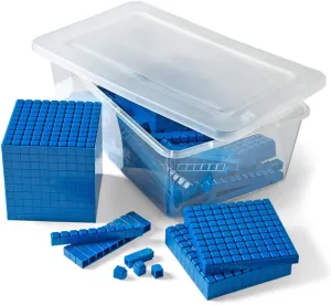 hand2mind Blue Plastic Interlox Connecting Base Ten Blocks Complete Set, Place Value Blocks, Counting Cubes for Kids Math, Math Manipulatives for Kids, Kindergarten Homeschool Supplies (Set of 161)