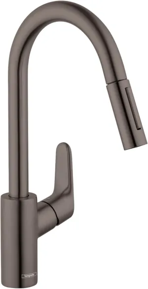 hansgrohe Focus Black High Arc Kitchen Faucet, Kitchen Faucets with Pull Down Sprayer, Faucet for Kitchen Sink, Magnetic Docking Spray Head, Brushed Black Chrome 04505340