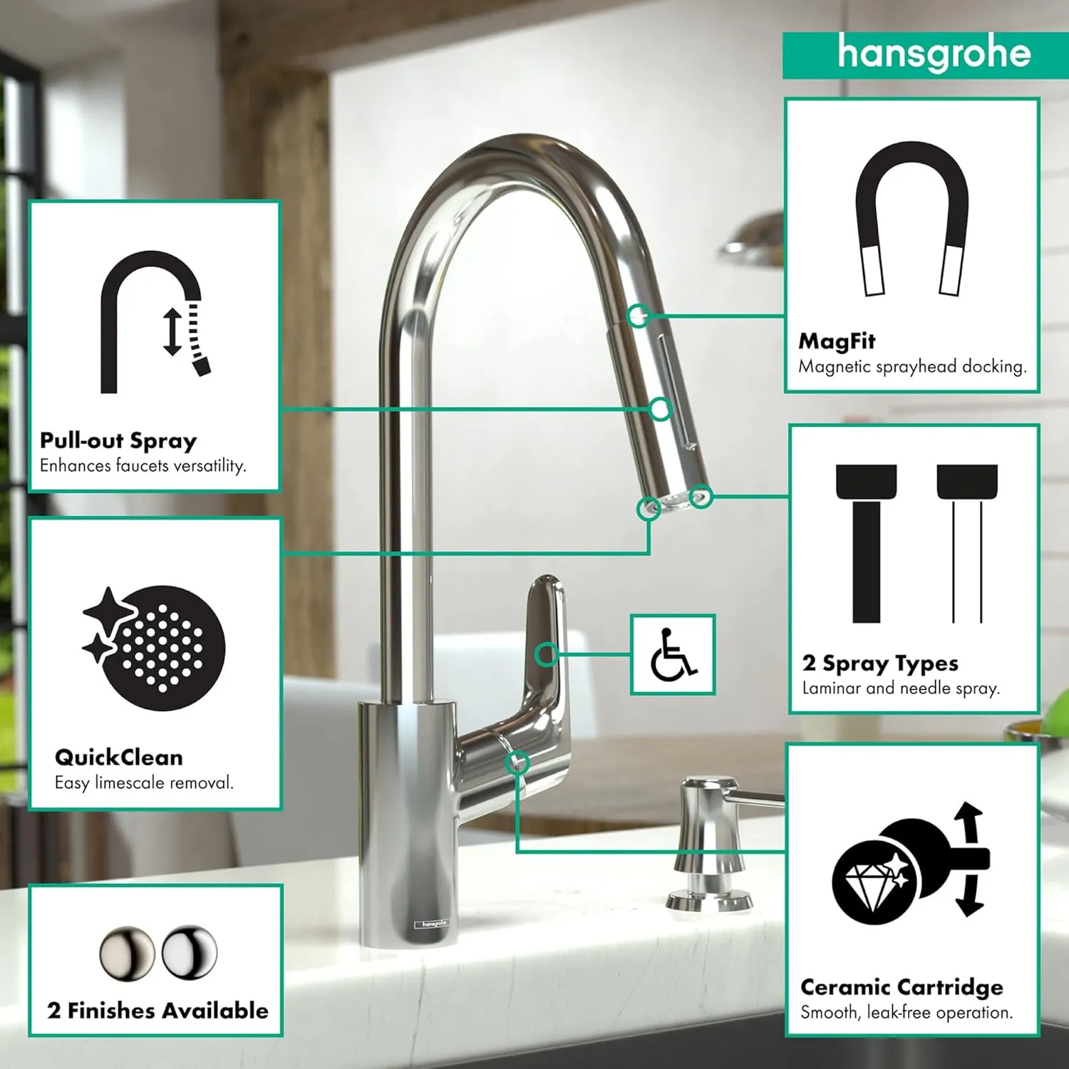 hansgrohe Focus Black High Arc Kitchen Faucet, Kitchen Faucets with Pull Down Sprayer, Faucet for Kitchen Sink, Magnetic Docking Spray Head, Brushed Black Chrome 04505340