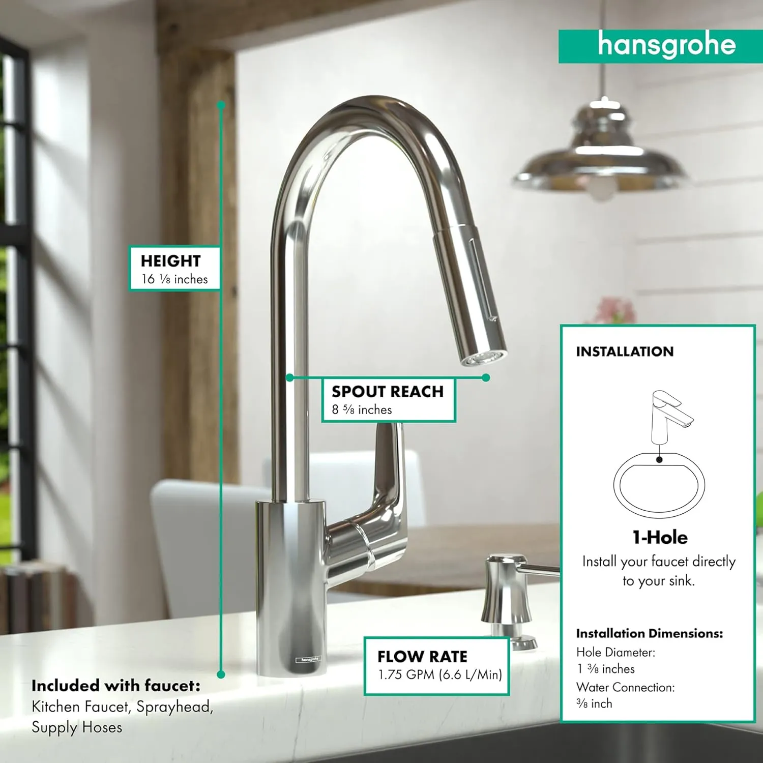 hansgrohe Focus Black High Arc Kitchen Faucet, Kitchen Faucets with Pull Down Sprayer, Faucet for Kitchen Sink, Magnetic Docking Spray Head, Brushed Black Chrome 04505340