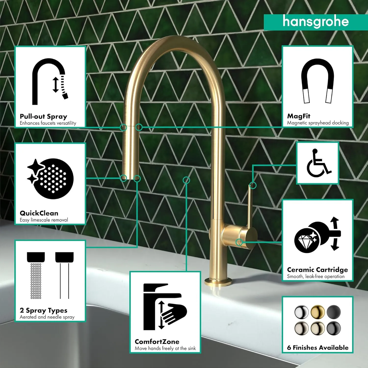 hansgrohe Talis N Gold High Arc Kitchen Faucet, Kitchen Faucets with Pull Down Sprayer, Faucet for Kitchen Sink, Magnetic Docking Spray Head, Brushed Gold Optic 72800251