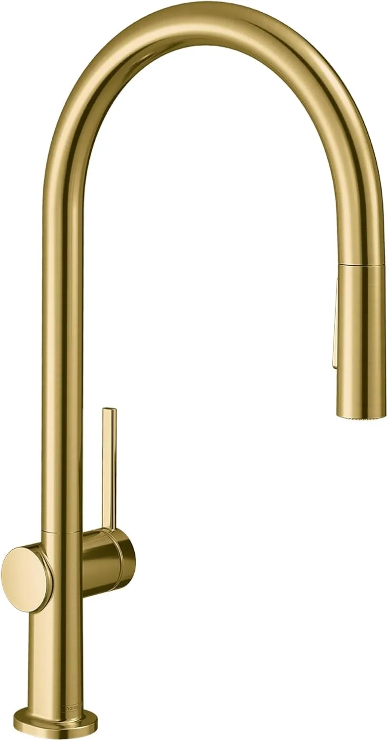 hansgrohe Talis N Gold High Arc Kitchen Faucet, Kitchen Faucets with Pull Down Sprayer, Faucet for Kitchen Sink, Magnetic Docking Spray Head, Brushed Gold Optic 72800251