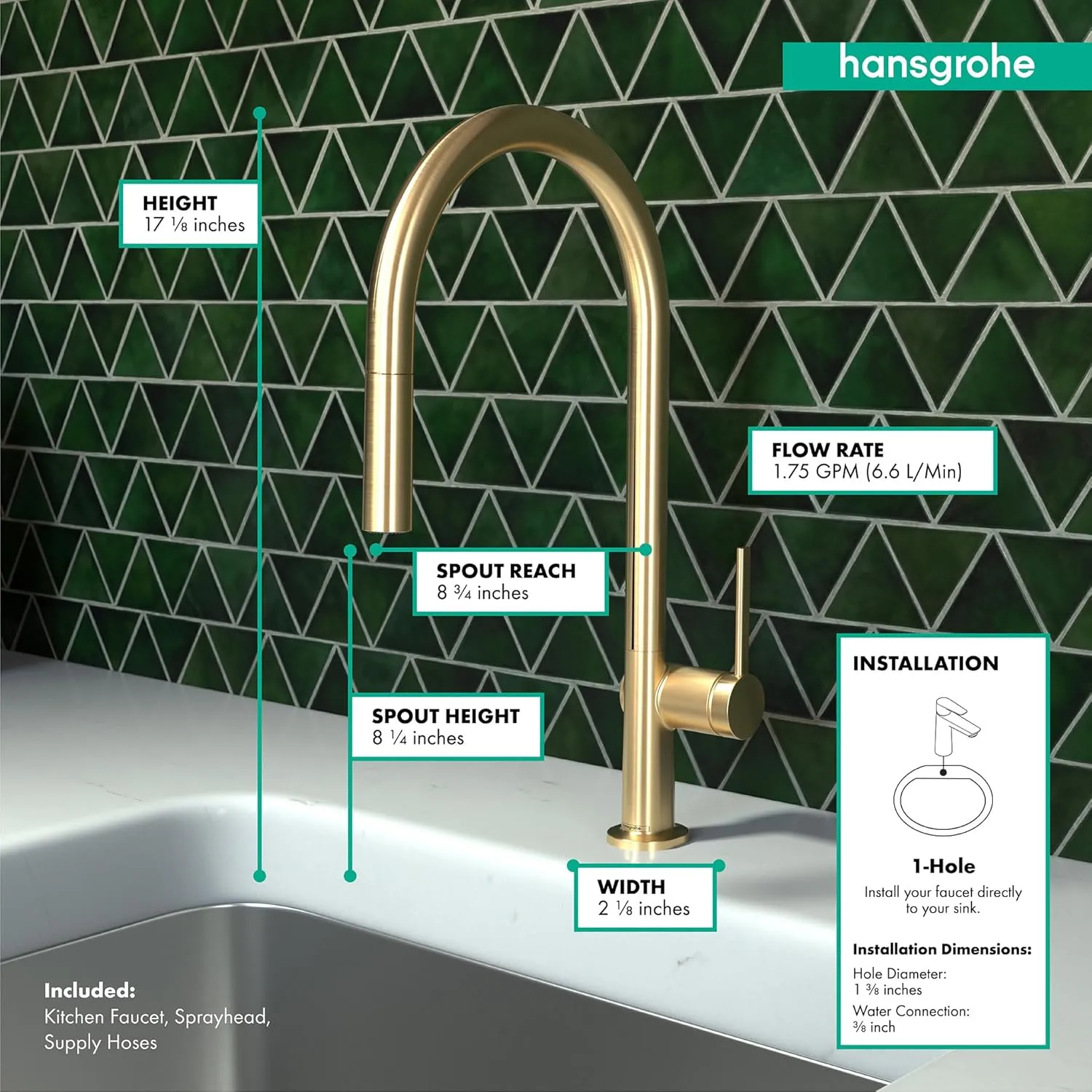 hansgrohe Talis N Gold High Arc Kitchen Faucet, Kitchen Faucets with Pull Down Sprayer, Faucet for Kitchen Sink, Magnetic Docking Spray Head, Brushed Gold Optic 72800251