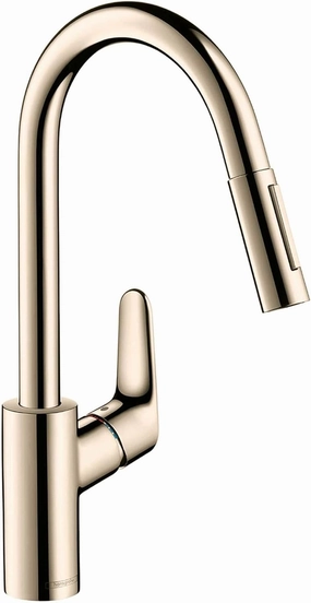 hansgrohe Focus Brushed Nickel High Arc Kitchen Faucet, Kitchen Faucets with Pull Down Sprayer, Faucet for Kitchen Sink, Magnetic Docking Spray Head, Polished Nickel 04505830, 1.75