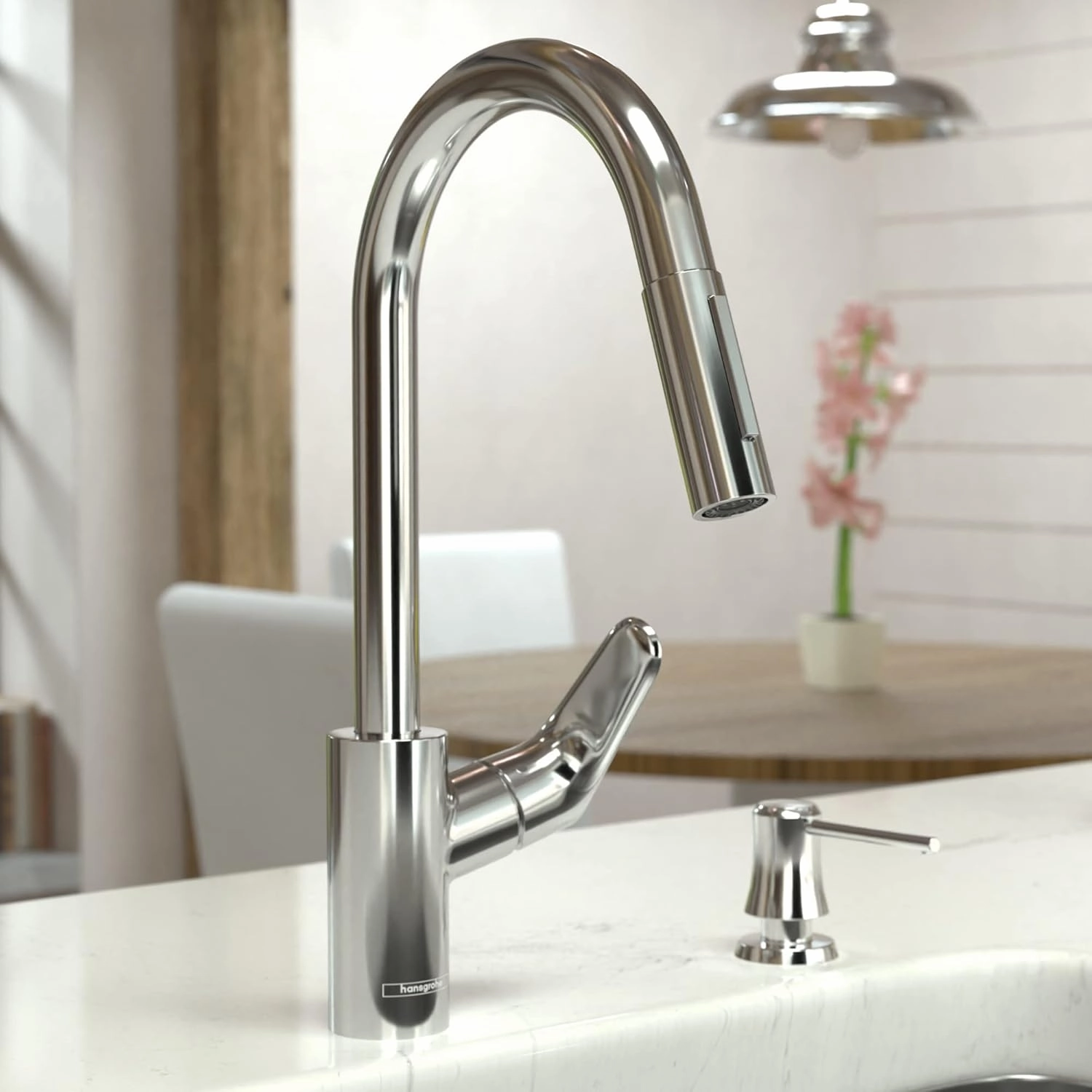 hansgrohe Focus Brushed Nickel High Arc Kitchen Faucet, Kitchen Faucets with Pull Down Sprayer, Faucet for Kitchen Sink, Magnetic Docking Spray Head, Polished Nickel 04505830, 1.75