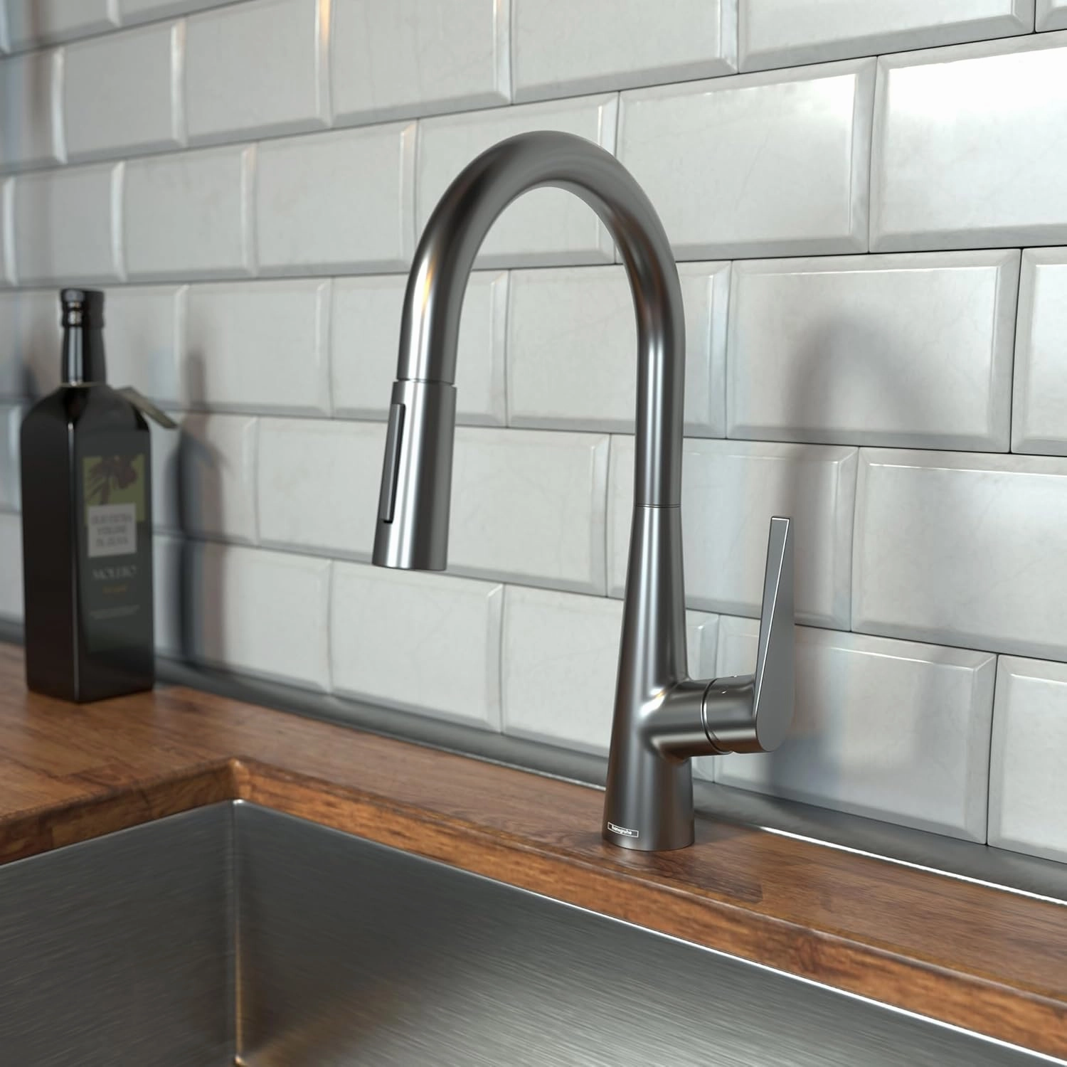 hansgrohe Talis S Black High Arc Kitchen Faucet, Kitchen Faucets with Pull Down Sprayer, Faucet for Kitchen Sink, Magnetic Docking Spray Head, Brushed Black Chrome 72813341