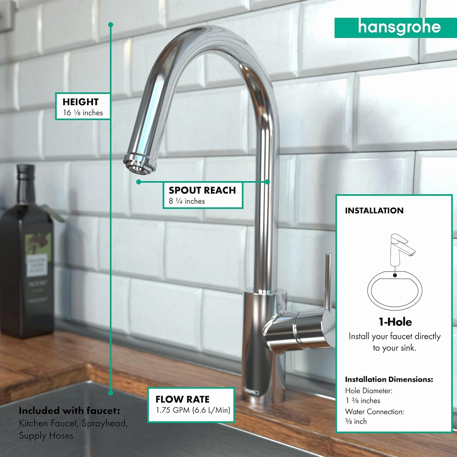 hansgrohe Talis S² Brushed Nickel High Arc Kitchen Faucet, Kitchen Faucets with Pull Down Sprayer, Faucet for Kitchen Sink, Magnetic Docking Spray Head, Polished Nickel 14872831