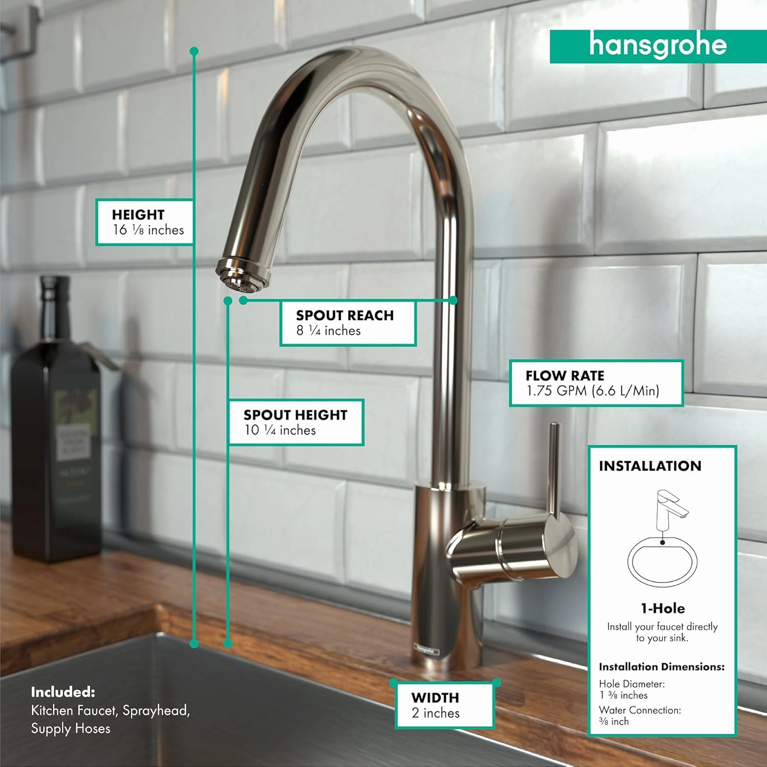 hansgrohe Talis S² Brushed Nickel High Arc Kitchen Faucet, Kitchen Faucets with Pull Down Sprayer, Faucet for Kitchen Sink, Magnetic Docking Spray Head, Polished Nickel 14872831