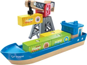Hape Cargo Ship & Crane | Toy Boat and Crane Playset, for Children Ages 3Y 