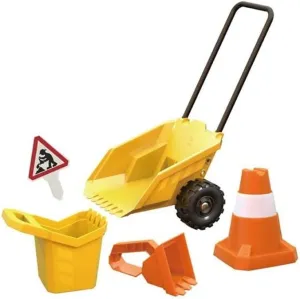 Hape Construction Sand Toy Dumper Set | Toy Set with Wheelbarrow Bucket, Shovel, Cone and Sign, for Children Ages 3 