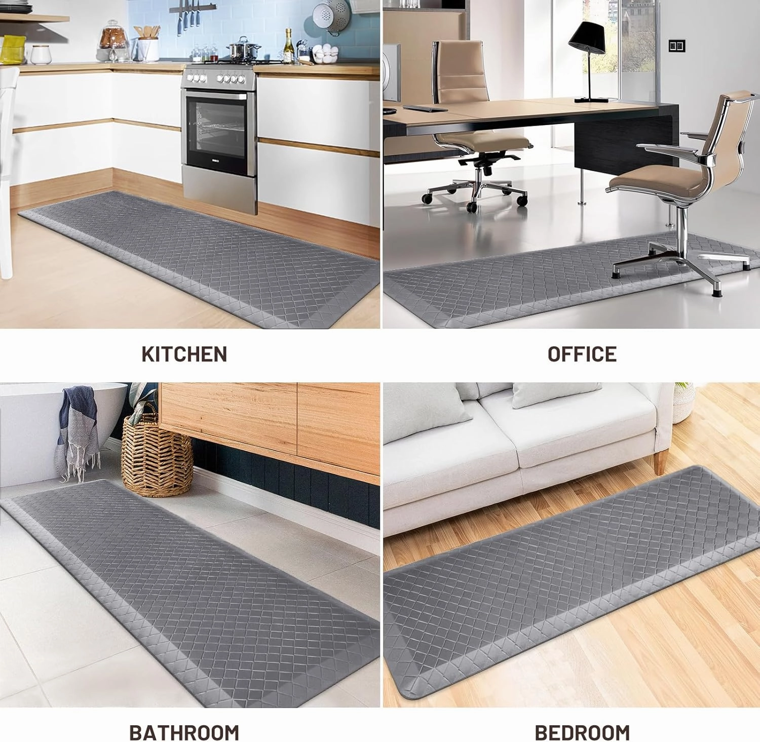 HappyTrends Anti-Fatigue Floor Mat - 4/5 Inch Thick, Waterproof Non-Slip, Heavy Duty Ergonomic Comfort Rug for Kitchen, Office, Sink, Laundry (22"x72", Gray)