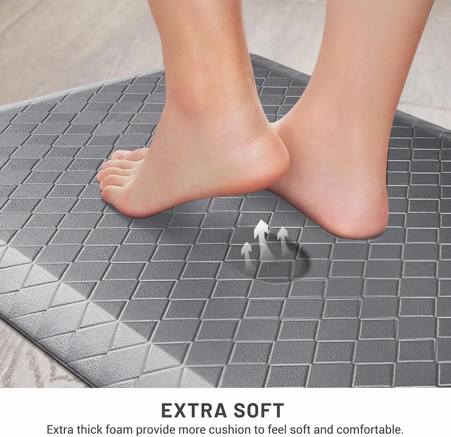 HappyTrends Anti-Fatigue Floor Mat - 4/5 Inch Thick, Waterproof Non-Slip, Heavy Duty Ergonomic Comfort Rug for Kitchen, Office, Sink, Laundry (22"x72", Gray)