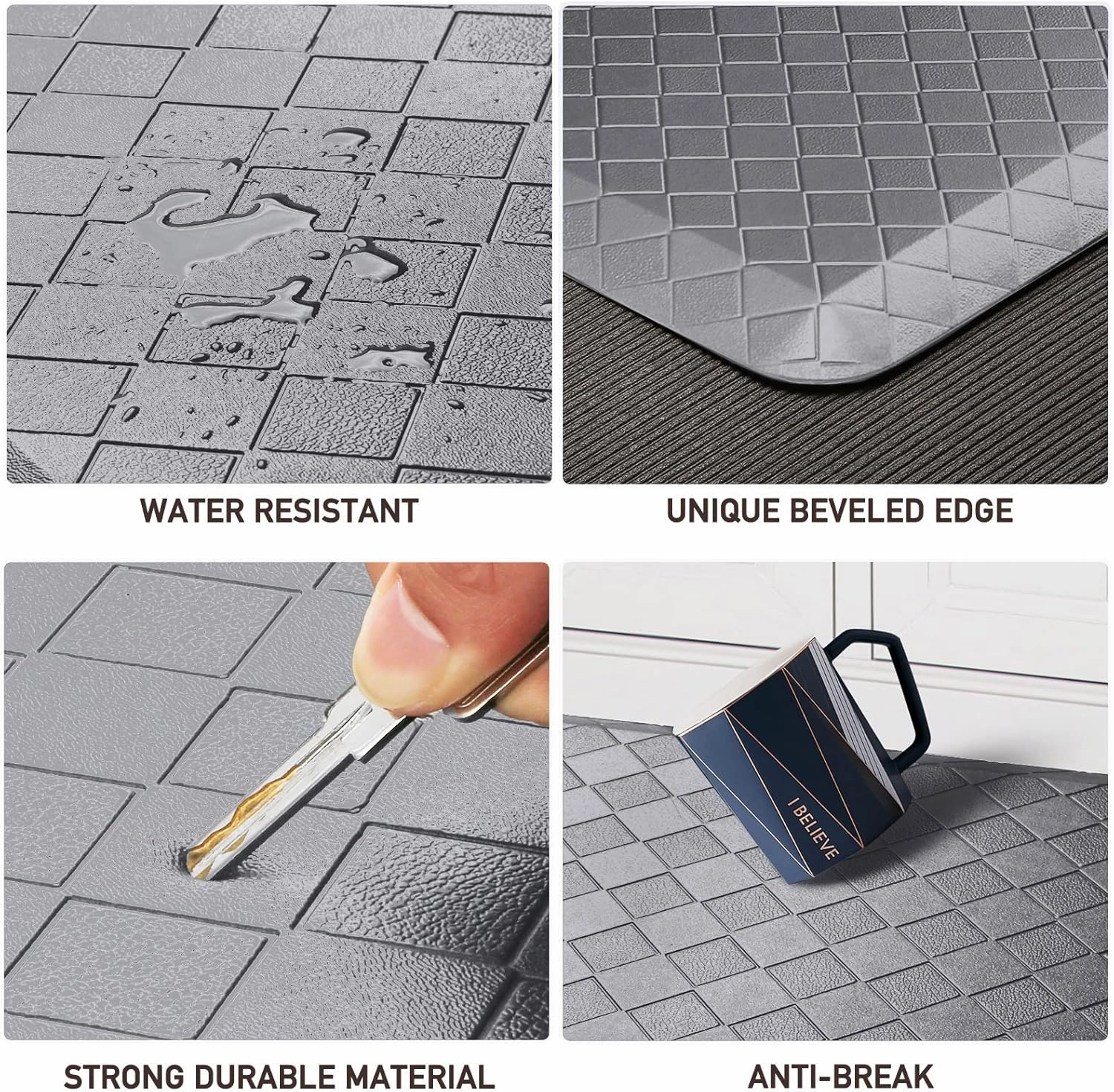 HappyTrends Anti-Fatigue Floor Mat - 4/5 Inch Thick, Waterproof Non-Slip, Heavy Duty Ergonomic Comfort Rug for Kitchen, Office, Sink, Laundry (22"x72", Gray)