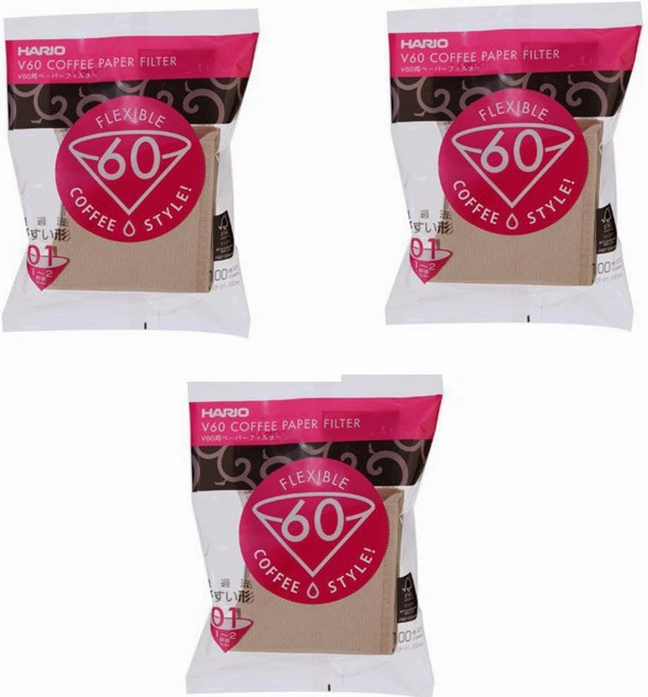 Hario 01 100-Count Coffee Natural Paper Filters, 3-Pack Set (Total of 300 Sheets) (Japan import) by Hario