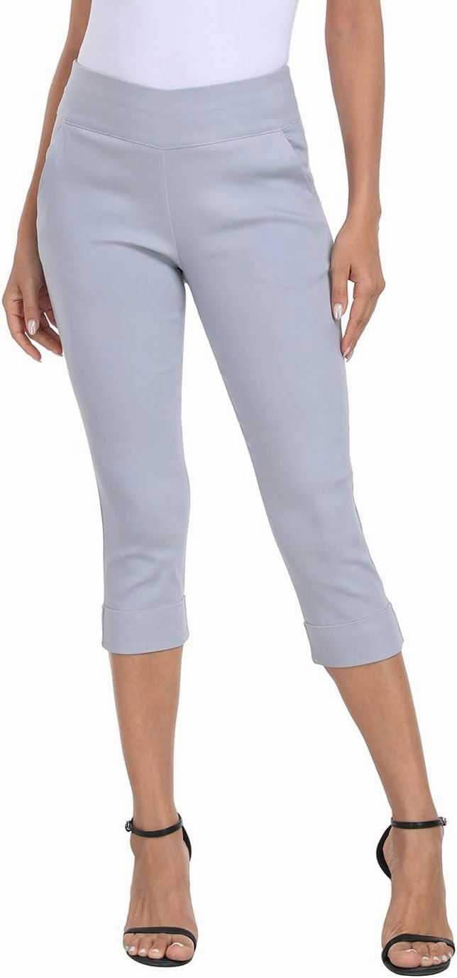 HDE Pull On Capri Pants for Women 19" Inseam Cropped Dress Pants with Pockets