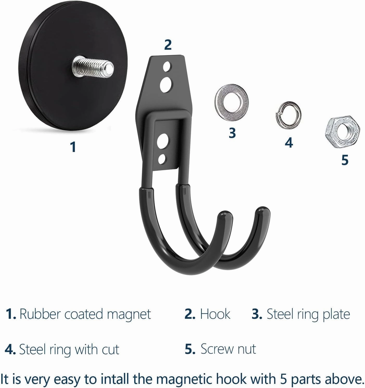 Heavy Duty Magnetic Hooks, Super Strong Garage Magnet Hooks, Magnetic Cable/Tool Holder with Anti-Slip Coating for Horse Trailer Indoor & Outdoor Hanging(4Pack)