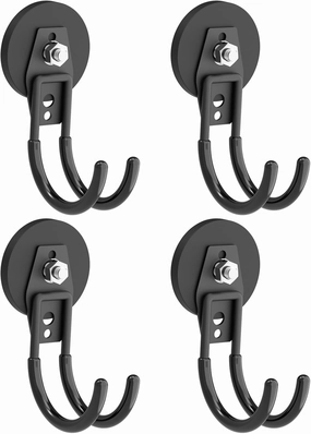 Heavy Duty Magnetic Hooks, Super Strong Garage Magnet Hooks, Magnetic Cable/Tool Holder with Anti-Slip Coating for Horse Trailer Indoor & Outdoor Hanging(4Pack)