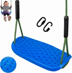 Heavy Duty Swing Seat Non-Slip Tree Swingset with Adjustable Rope and Carabiners for Indoor and Outdoor Playground Backyard Garden Set Accessories,250lb Capacity/Blue